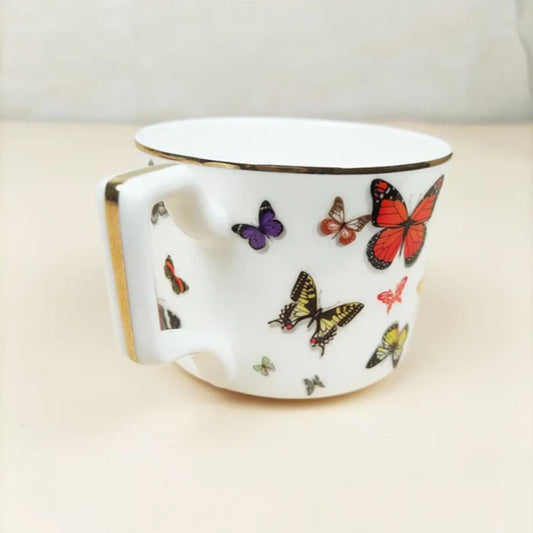 Butterfly White Printed Bone China Cups and Saucers Set