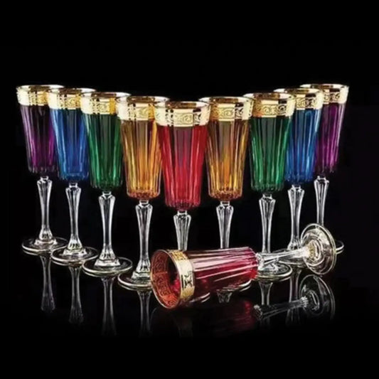 LUXURY ROYAL COLORED CHAMPAGNE GLASS SET WITH GOLD LEAF