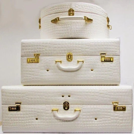 Luxury White Leather Luggage Set
