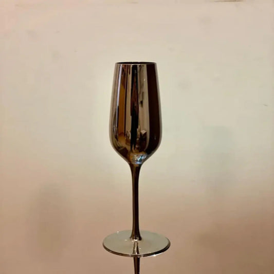SILVER METALLIC FLUTE CHAMPAGNE GLASS SET