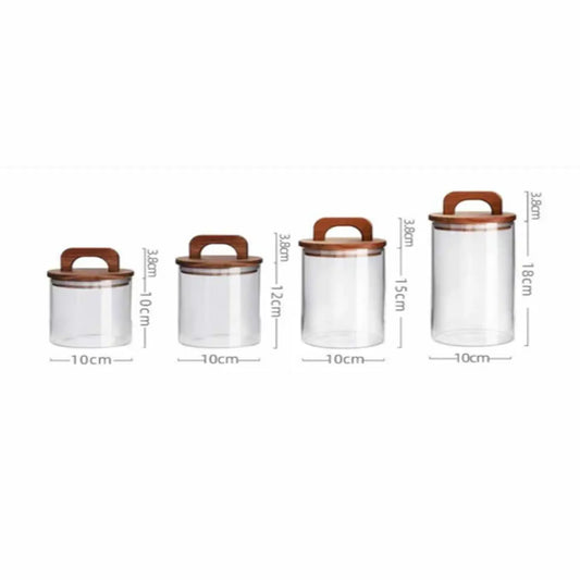 Sophia Set Of 4 Glass Food Storage Jars With Wooden Lid