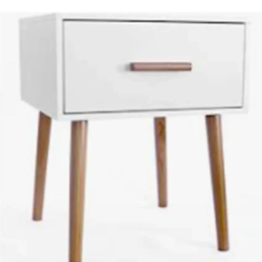 White Bed Side Table with Wooden Legs