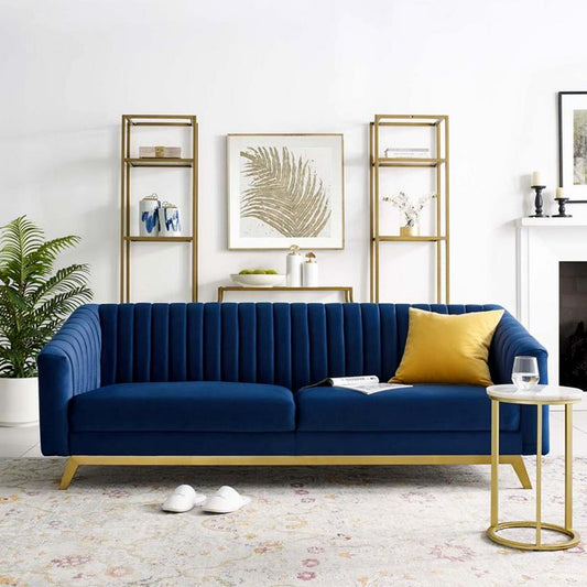 Dominic Blue Velvet 2 Seater Sofas For Small Living Room