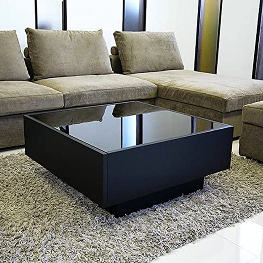 Runny Black Square Coffee Tables with Glass Top
