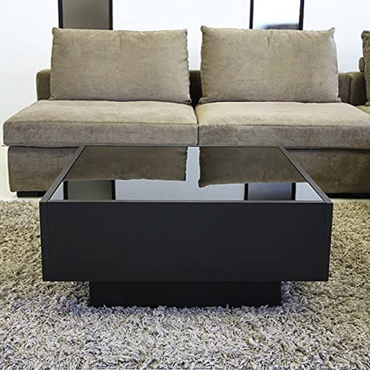 Runny Black Square Coffee Tables with Glass Top