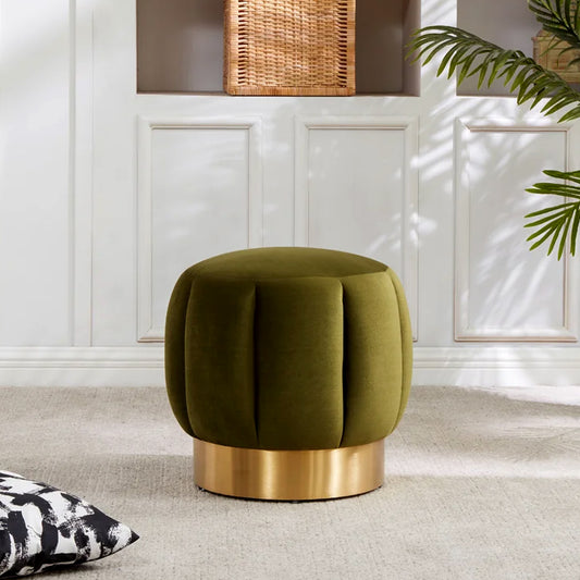 Daksh Quilted Green Gold Metal Ottomans Poufs