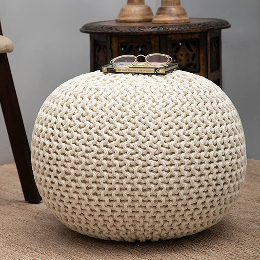 Dustup Luxury White Round Ottomans Poufs