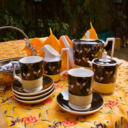 JAPANESE BROWN FLORAL TEA SET
