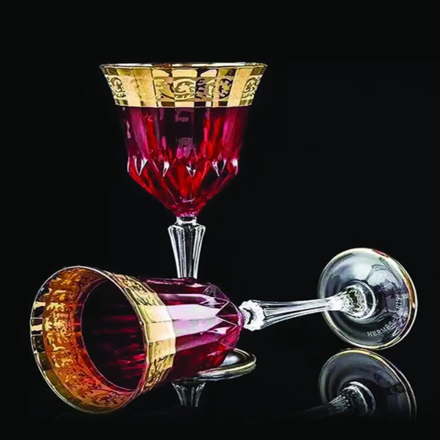 JAZZ RED COLORED CRYSTAL CUT WINE & CHAMPAGNE GLASS SET
