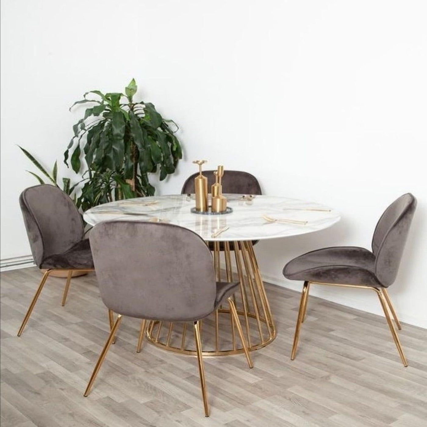 LoftLine Metal & Wood Round 4 Seater Dining Table
