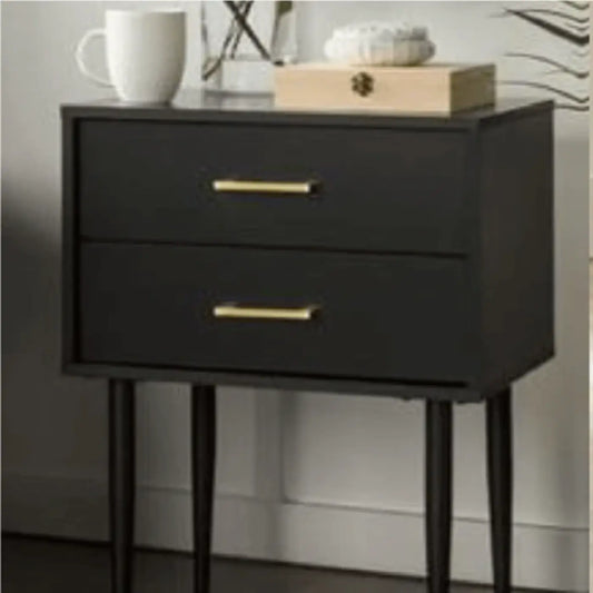 Luxury Black Bedside Table With Wooden Legs 