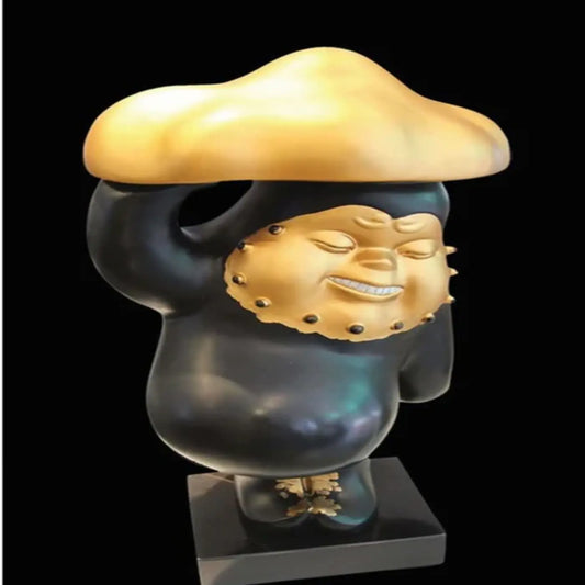 Sepia Dwarf Carrying Mountain Black Sculpture