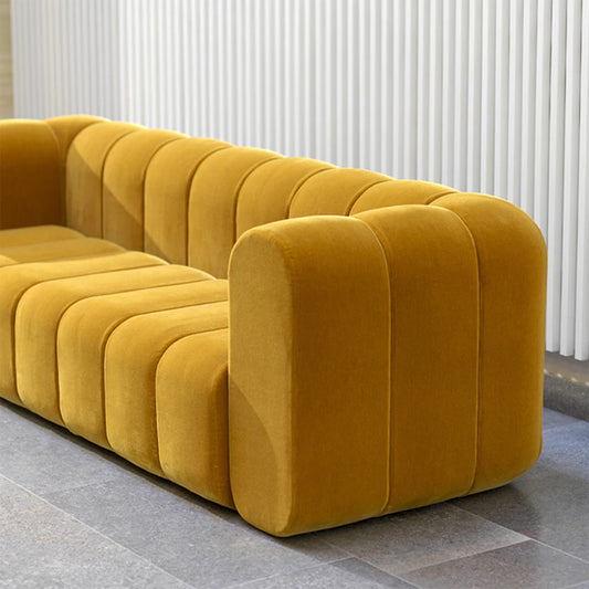 Parker Mustard  Yellow Modern Velvet Three Seater Sofas