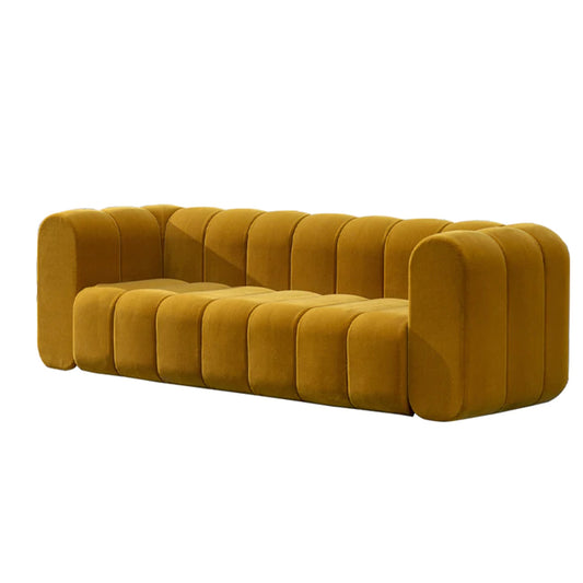 Parker Mustard  Yellow Modern Velvet Three Seater Sofas