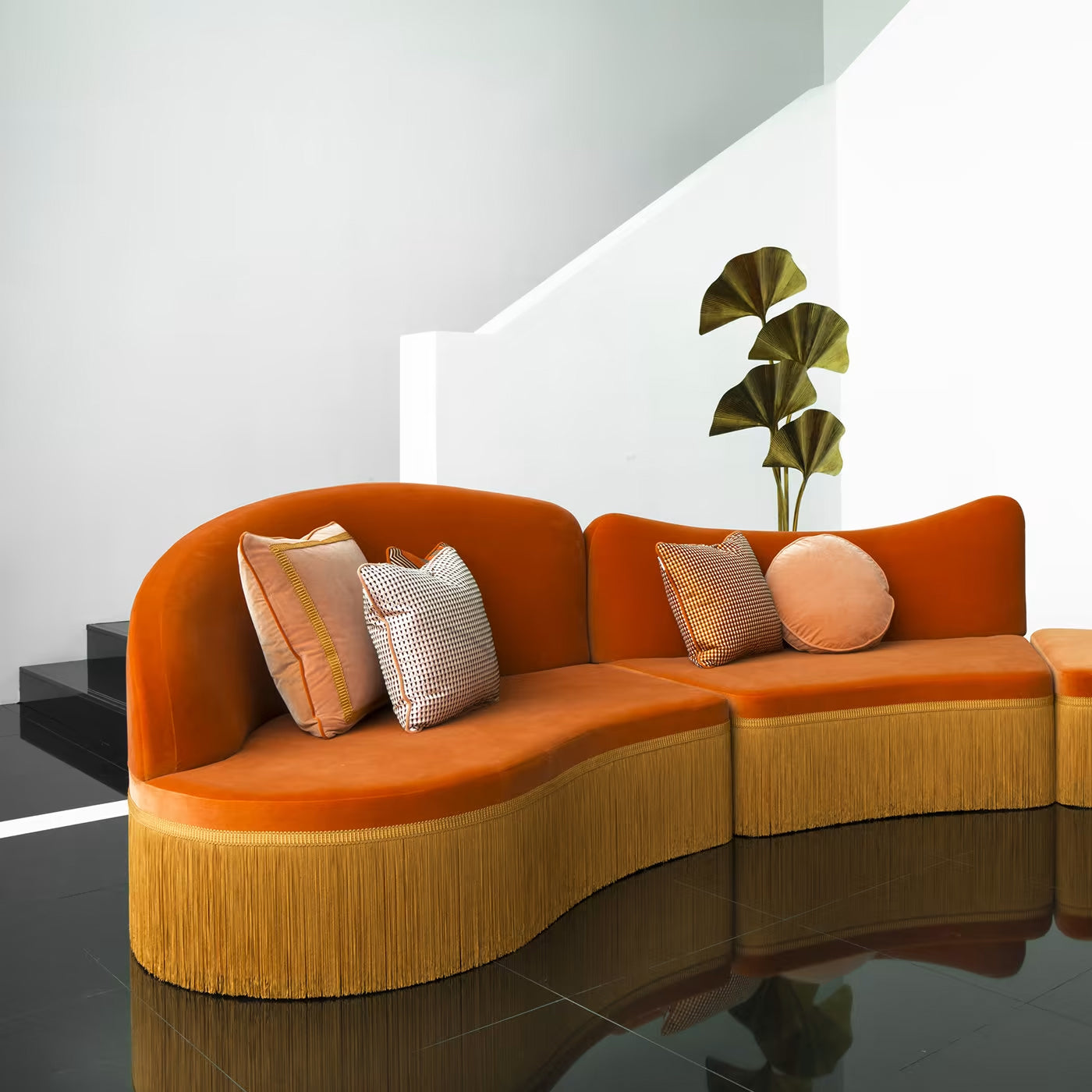 Hardee Orange coved L shape sofas